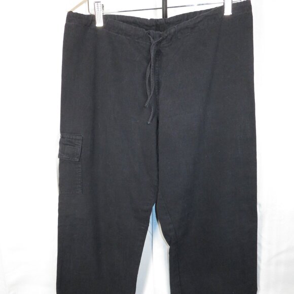 VTG Prana Black Cargo Pants Wide Leg Drawstring Cotton Women Small USA 1990s Y2k - Picture 1 of 13
